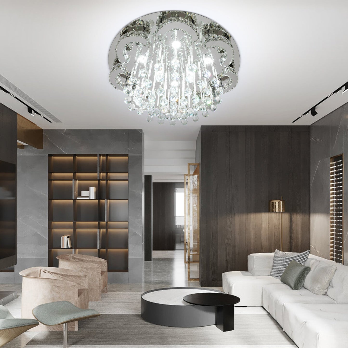 Oukaning Stepless Dimming 1 -Light 31.5-in Polished Stainless steel Integrated LED Flush Mount Light