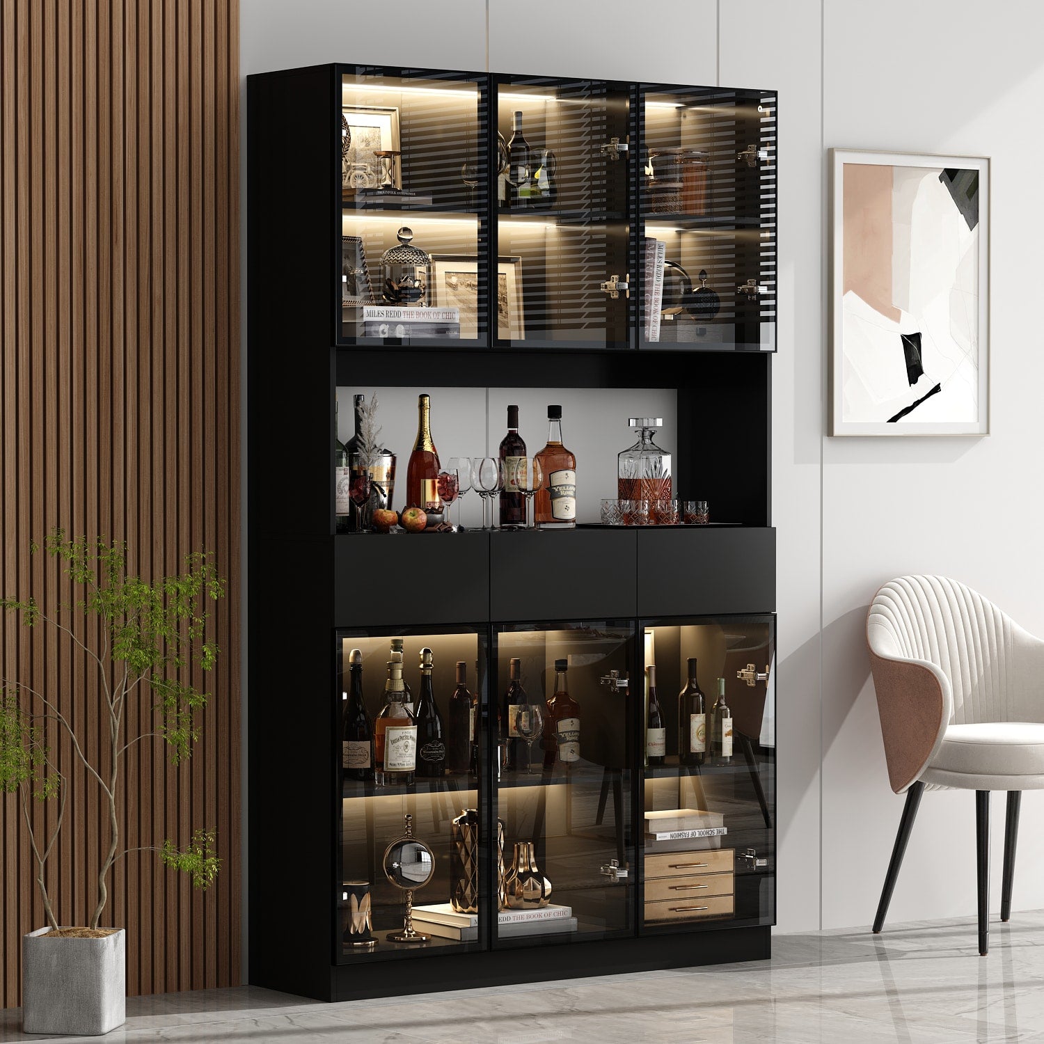 FUFU&GAGA Contemporary/Modern Black Steel Pantry with Wine Storage