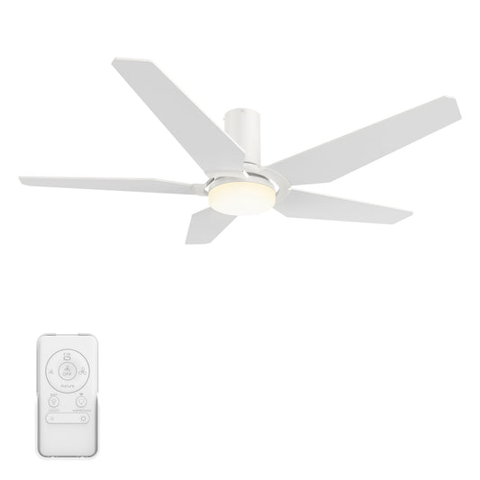 CARRO USA Voyager 52-in White Indoor/Outdoor Flush Mount Smart Ceiling Fan with Light and Remote (5-Blade) LS525B-L22-W1-1-FM
