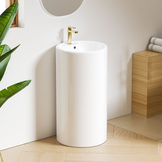 Eridanus Denbigh Crisp White Vitreous China Modern Pedestal Sink Combo (18.25-in x 33.5-in)