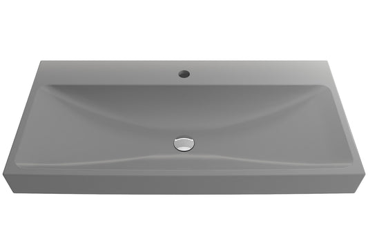 BOCCHI Fire clay Wall-mount Rectangular Modern Matte Gray Bathroom Sink ( 39.75-Inches x 19-Inches )
