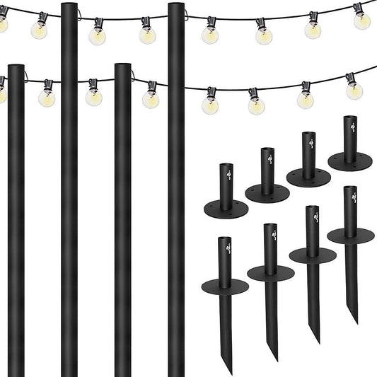 Excello Global Products - Bistro String Light Poles - 4 Pack - Extends to 10 Feet - 100 Feet of String Lights Included - Black