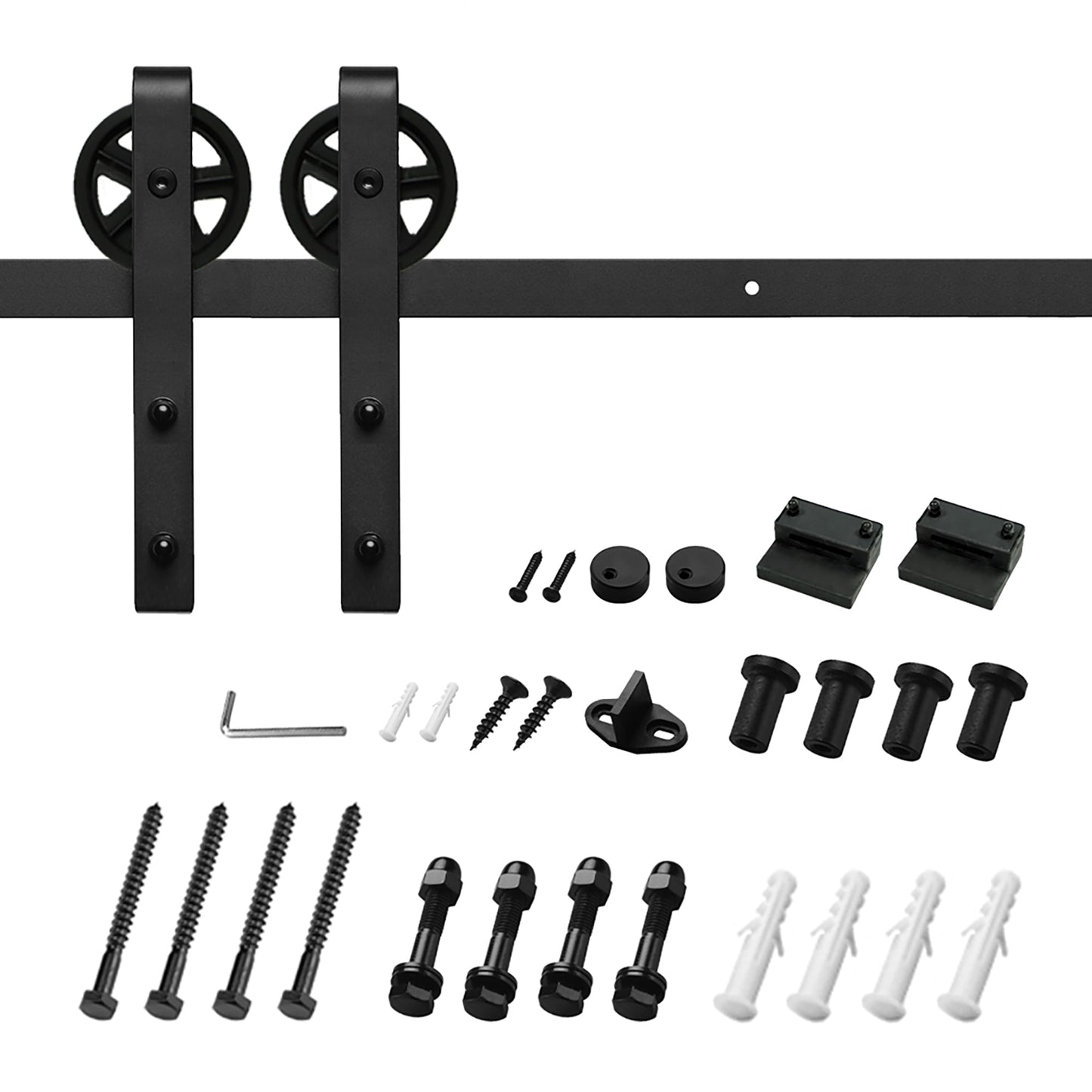 Clihome 60-in Matte Black Indoor/Outdoor Wagon Wheel Single Barn Door Hardware Kit X0027JIB31-LTC
