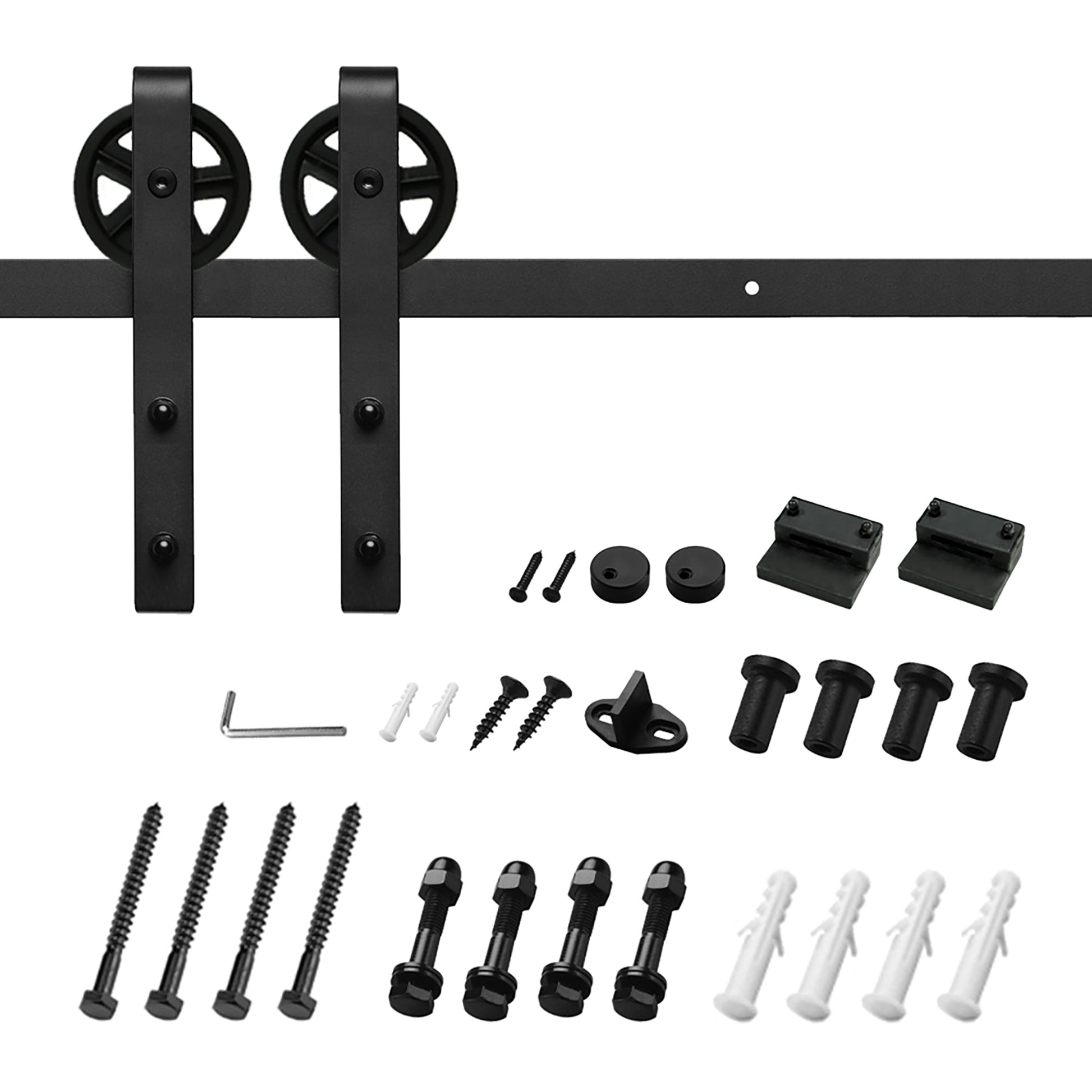 Clihome 60-in Matte Black Indoor/Outdoor Wagon Wheel Single Barn Door Hardware Kit X0027JIB31-LTC