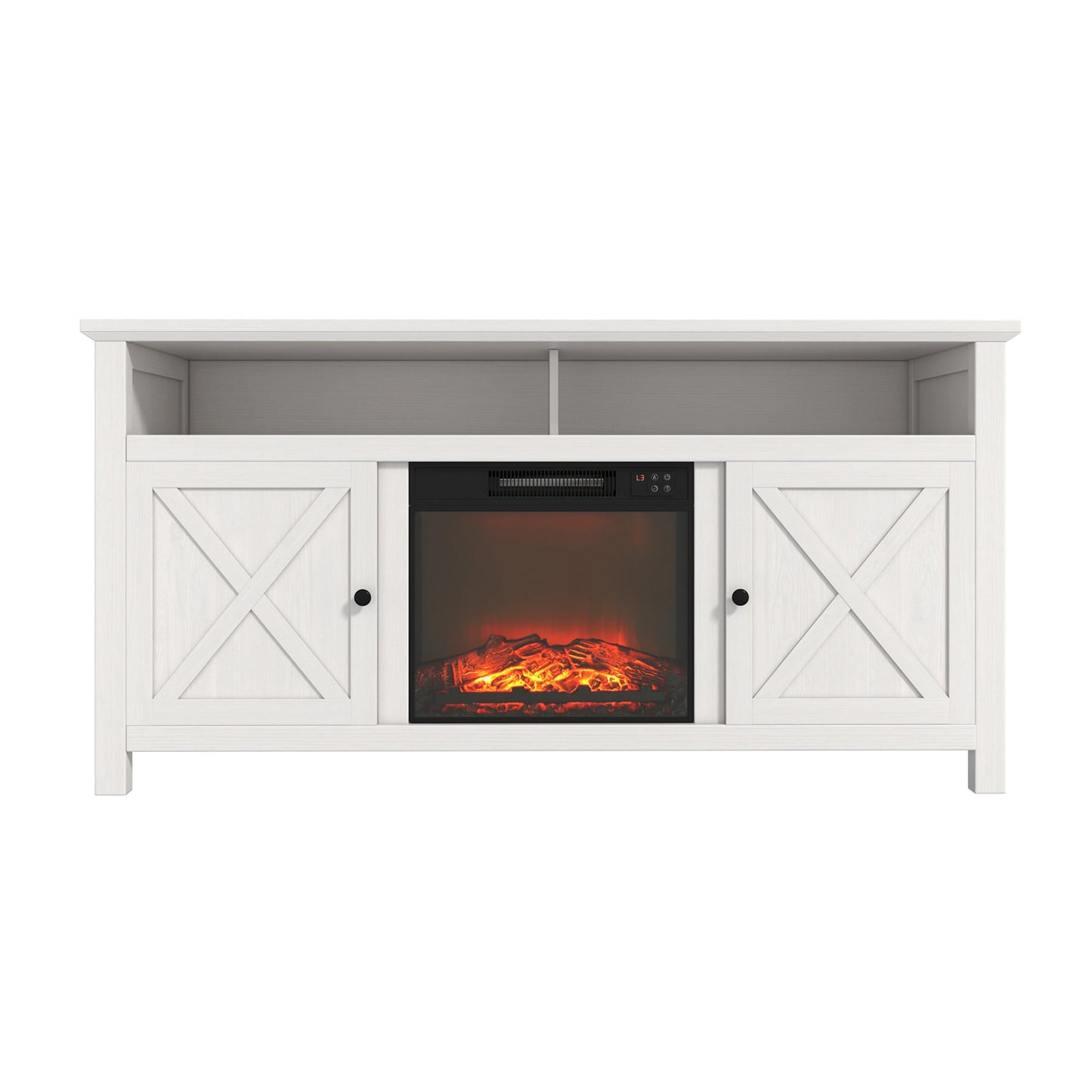Clihome 58.23-in W White TV Stand with Fan-forced Electric Fireplace CL-SX1HA58WH