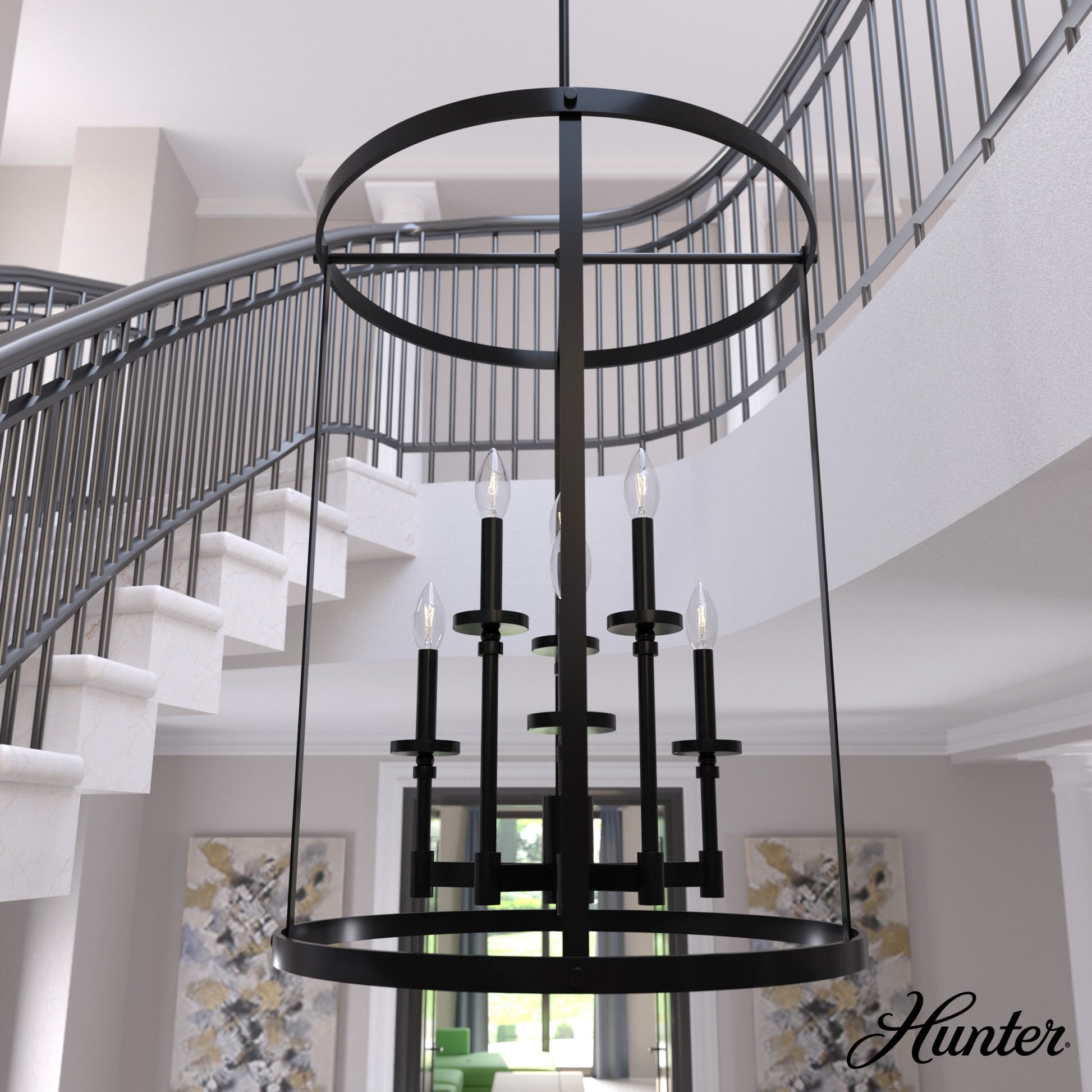 Hunter Briargrove 6 -Light Matte Black Traditional For Use in Bedrooms, Dining Rooms, Foyers, Kitchens, Living Rooms Chandelier