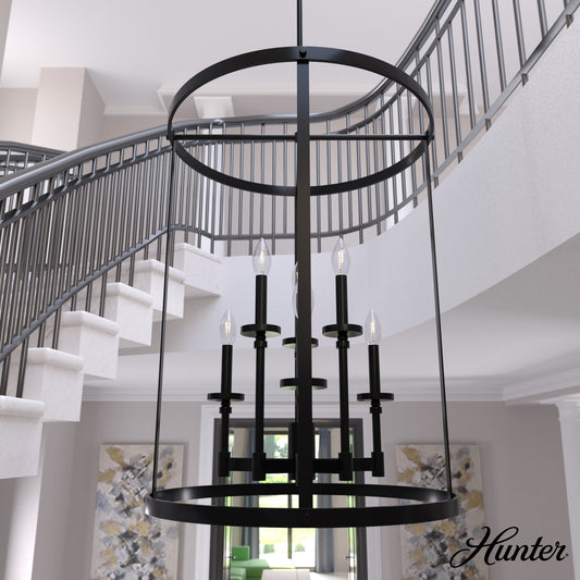 Hunter Briargrove 6 -Light Matte Black Traditional For Use in Bedrooms, Dining Rooms, Foyers, Kitchens, Living Rooms Chandelier