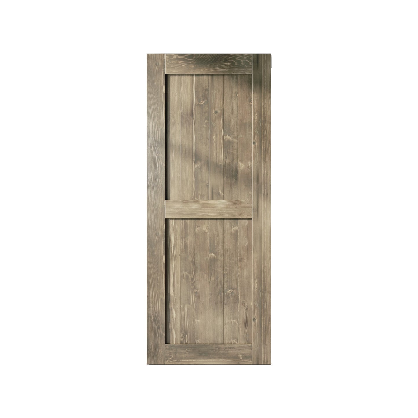 HOMACER 32-in x 84-in Classic Gray Mid-Bar Pine Wood Solid core Single Barn Door (Hardware Not Included)