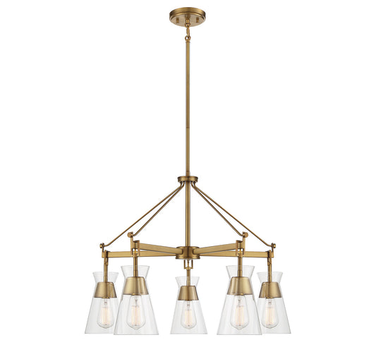Savoy House Essentials Lakewood 5 -Light Brushed Brass Vintage For Use in Bedrooms, Dining Rooms, Foyers, Kitchens, Living Rooms Chandelier
