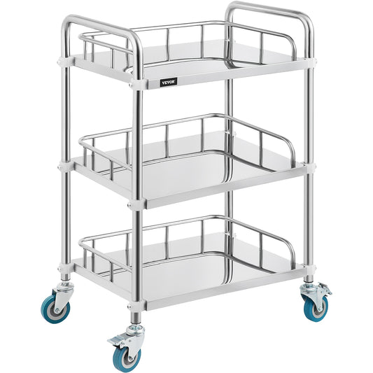 VEVOR 33.2-in Shelf Utility Cart, Stainless Steel, 3 Shelves, 220 lbs. Weight Capacity SYSSTC-3F00000001V0
