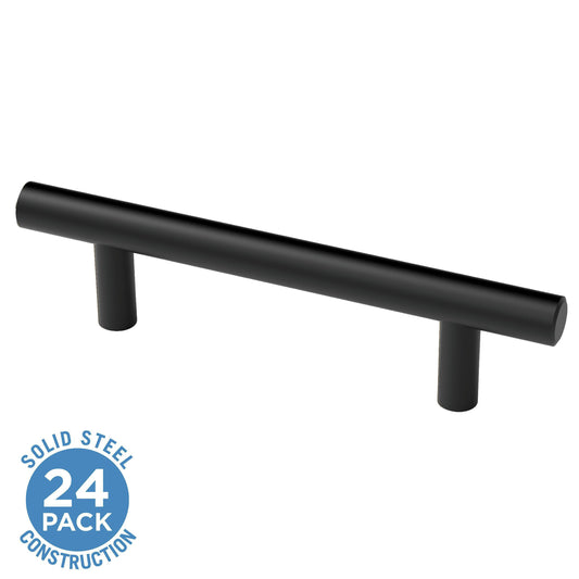 Brainerd Bar 3-in (76Mm) Center to Center Matte Black Cylindrical Bar Drawer Pulls (24-Pack) BAR076W-FB-K2