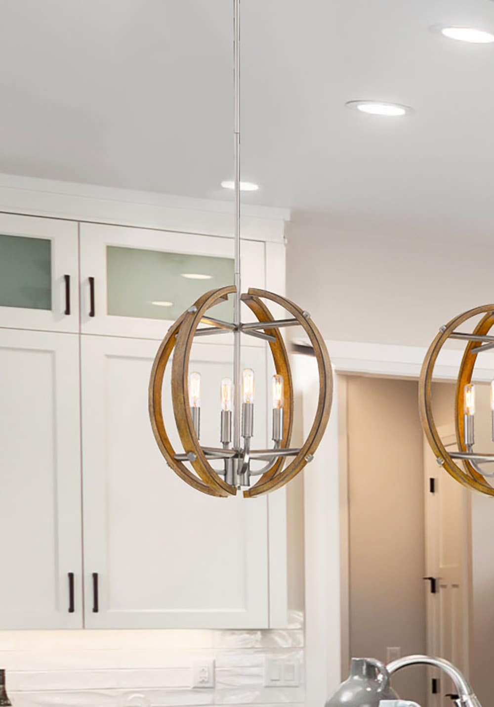 Minka Lavery Country Estates 4 -Light Sun Faded Wood Transitional Globe Medium Hanging Pendant light