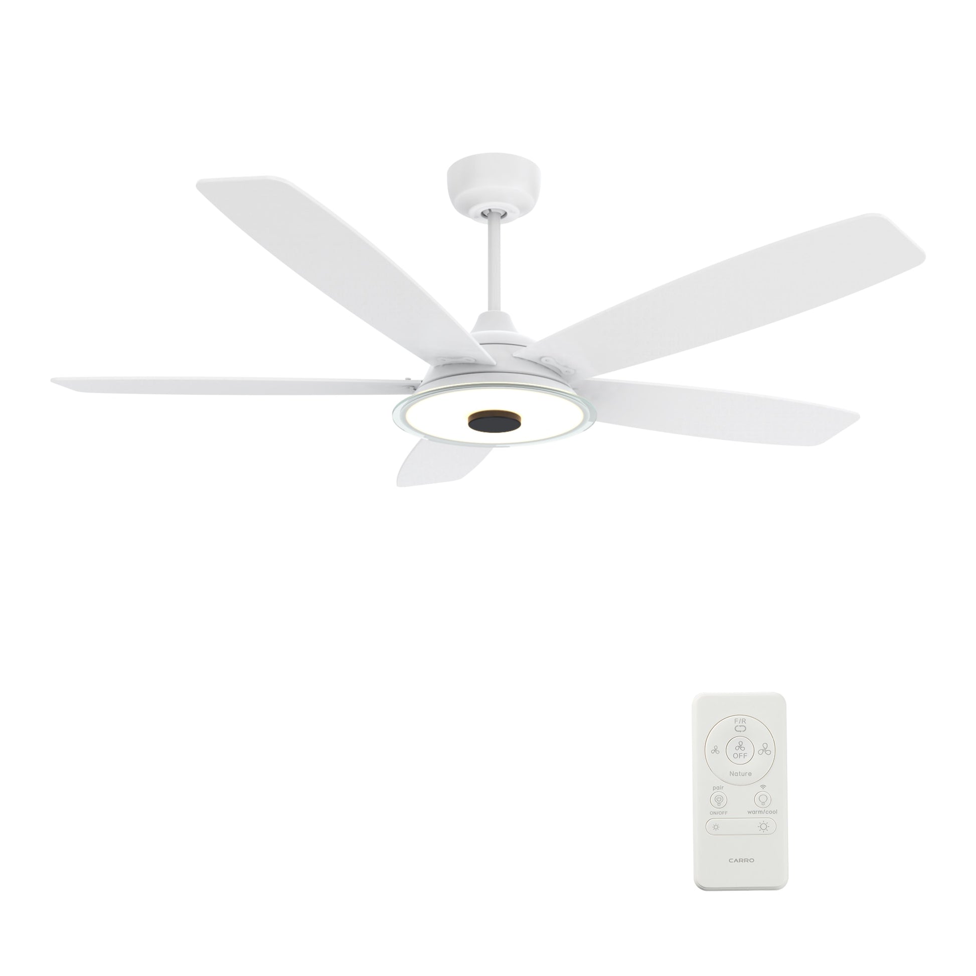 CARRO USA Hardley 56-in White Color-changing Indoor/Outdoor Smart Ceiling Fan with Light and Remote (5-Blade) LS565H-L13-W1-1