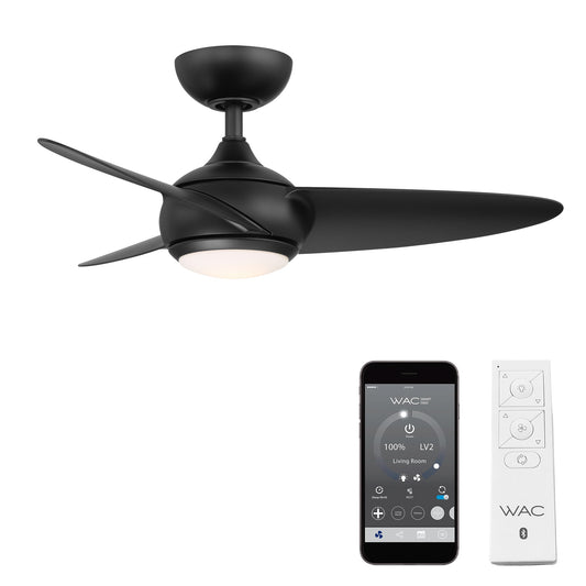 WAC Lighting Loft 38-in Integrated LED Outdoor Smart Matte Black with Matte Black Blades Ceiling Fan With Light - Remote Included ( 3 -Blade )