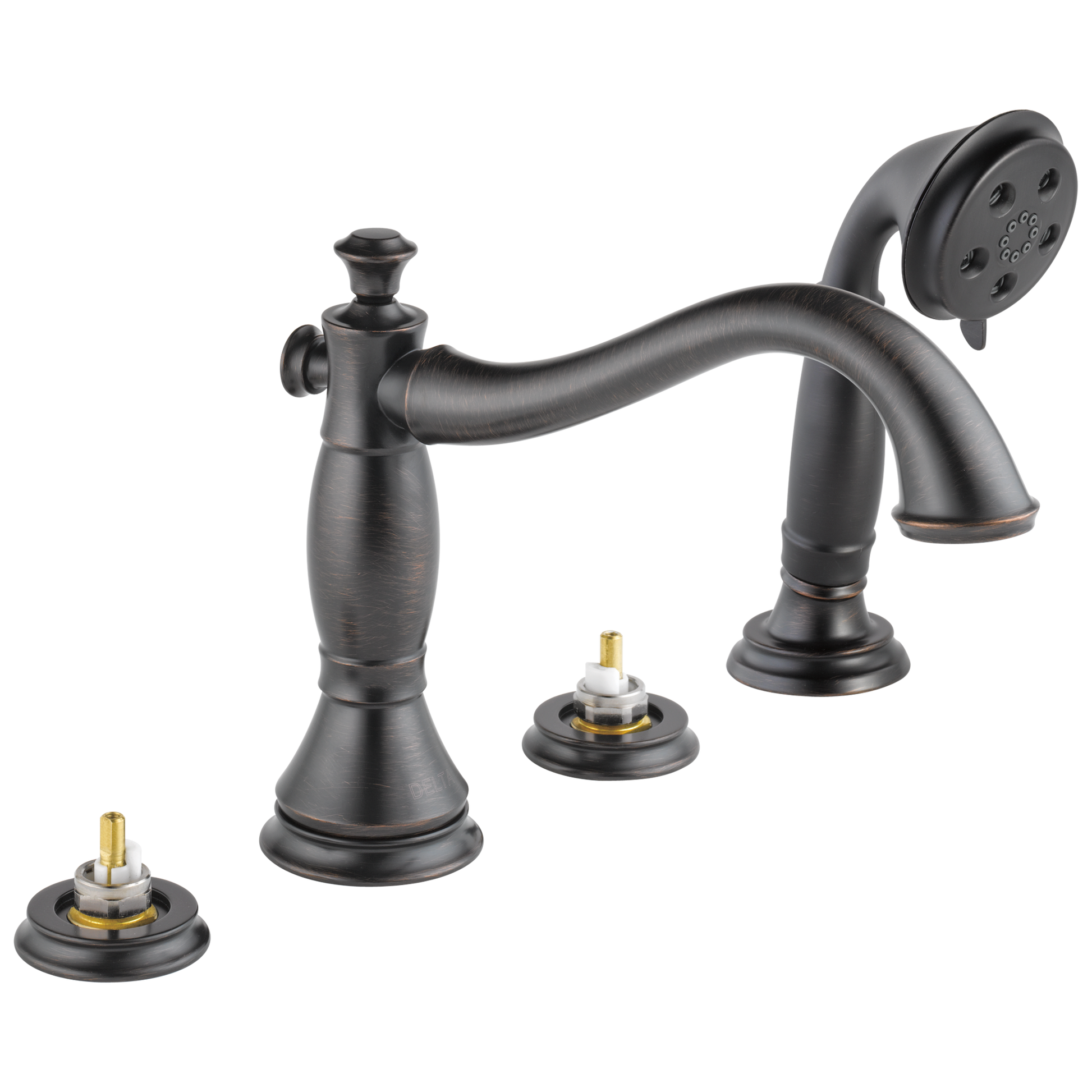 Delta Cassidy Venetian Bronze 2-handle Deck-mount Roman High-arc Bathtub Faucet with Hand Shower