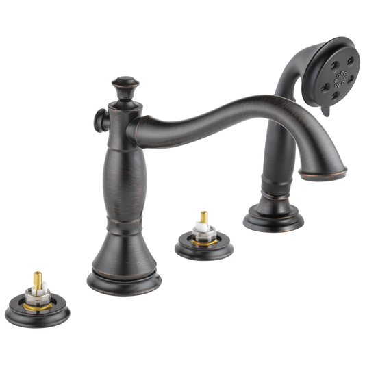 Delta Cassidy Venetian Bronze 2-handle Deck-mount Roman High-arc Bathtub Faucet with Hand Shower