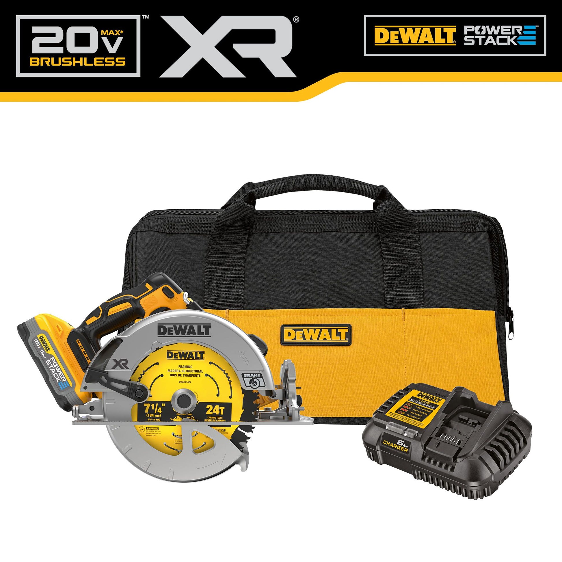 DEWALT XR 20-volt Max 7-1/4-in Brushless Cordless Circular Saw Kit (1-Battery & Charger Included) DCS570H1