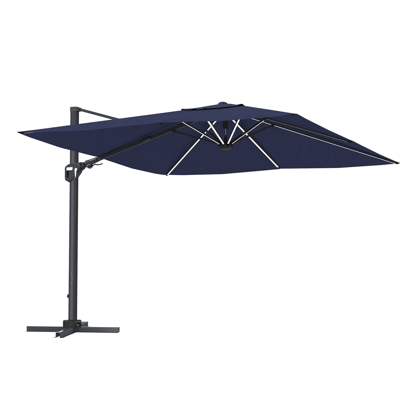 Clihome 11-ft Aluminum Navy Crank Cantilever Patio Umbrella with Lights