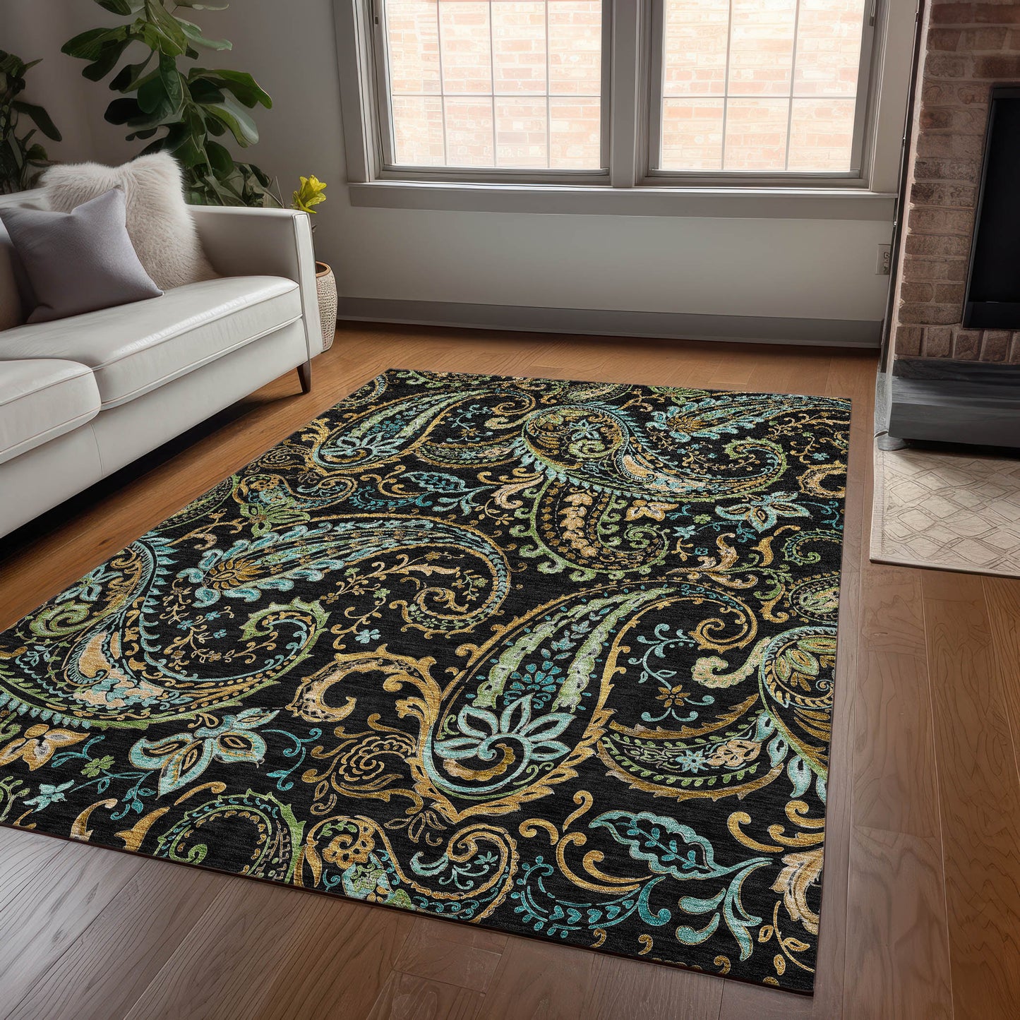 Addison Rugs Chantille 9 x 12 (ft) Black Rectangular Indoor/Outdoor Paisley Farmhouse/Cottage Machine washable Area rug