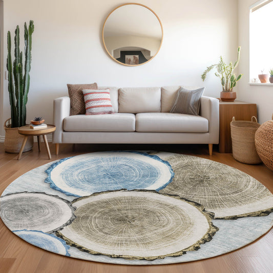 Addison Rugs Chantille ACN575BU 8 x 8 (ft) Blue Round Indoor/Outdoor Geometric Machine washable Area rug