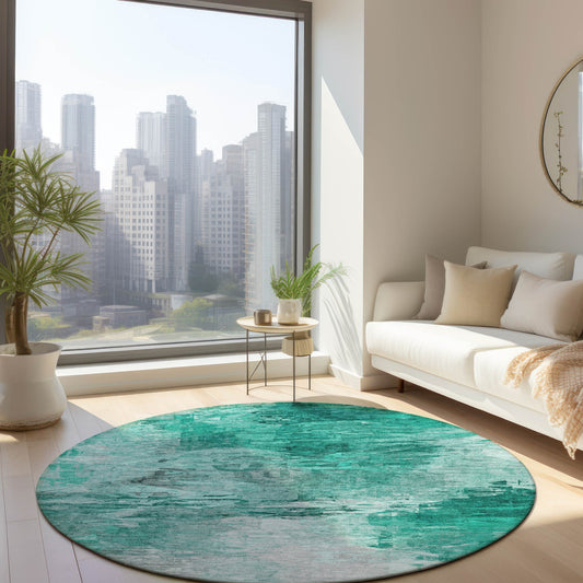 Addison Rugs Chantille ACN595TE 8 x 8 (ft) Teal Round Indoor/Outdoor Abstract Machine washable Area rug