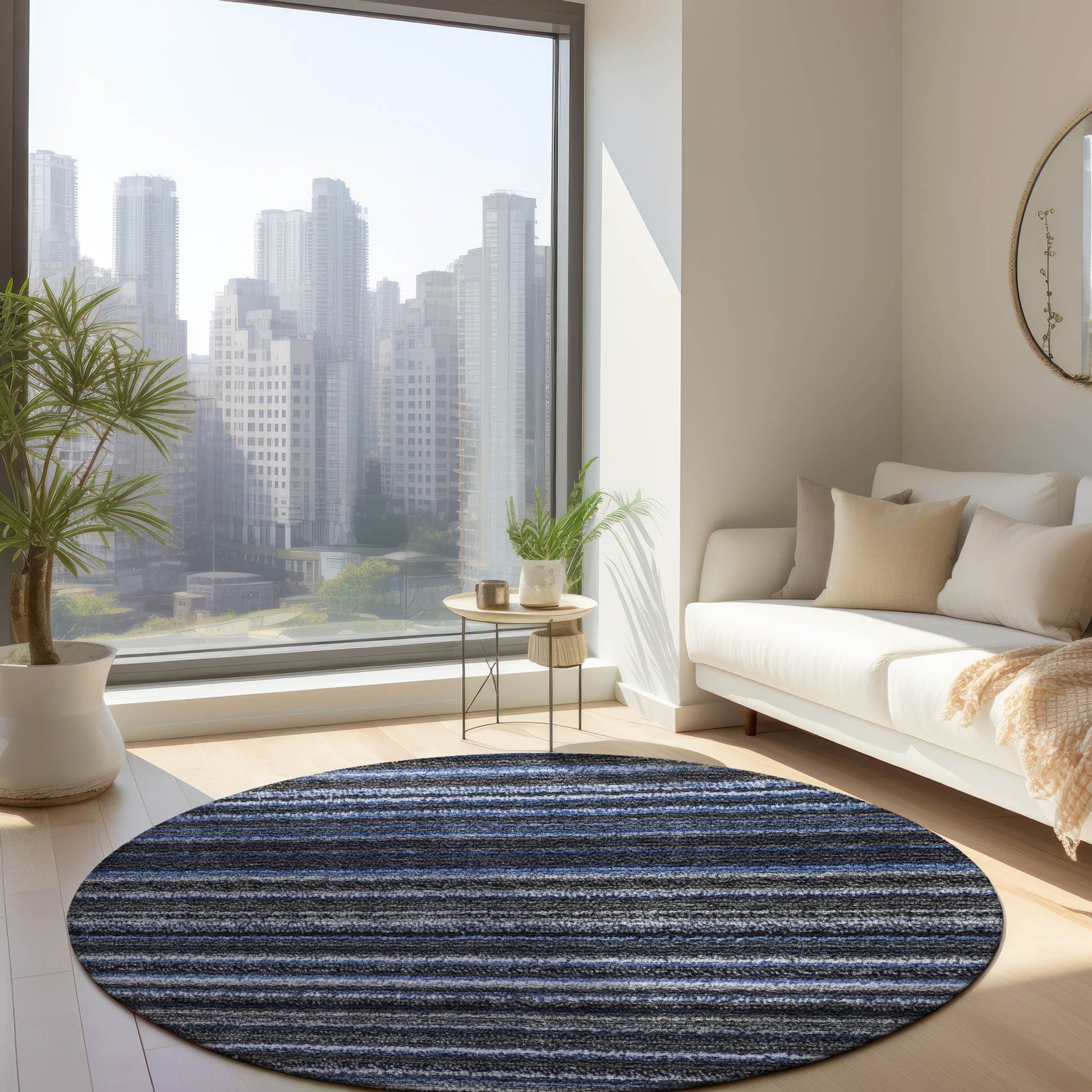 Addison Rugs Chantille ACN598BU 8 x 8 (ft) Blue Round Indoor/Outdoor Abstract Machine washable Area rug