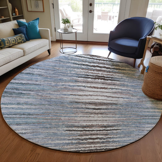 Addison Rugs Chantille ACN604SK 8 x 8 (ft) Sky Round Indoor/Outdoor Abstract Machine washable Area rug