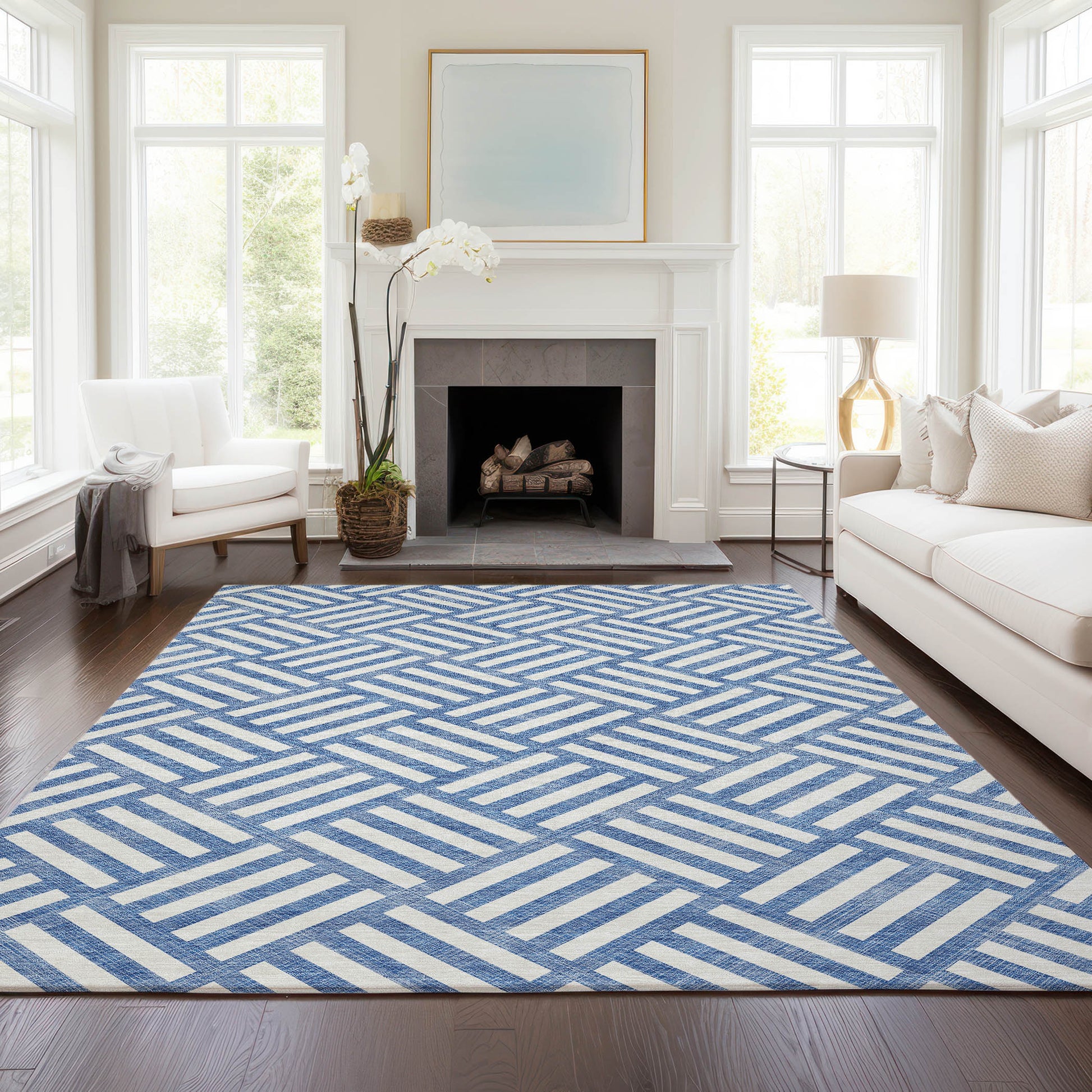 Addison Rugs Chantille ACN620BU 9 x 12 (ft) Blue Rectangular Indoor/Outdoor Geometric Machine washable Area rug