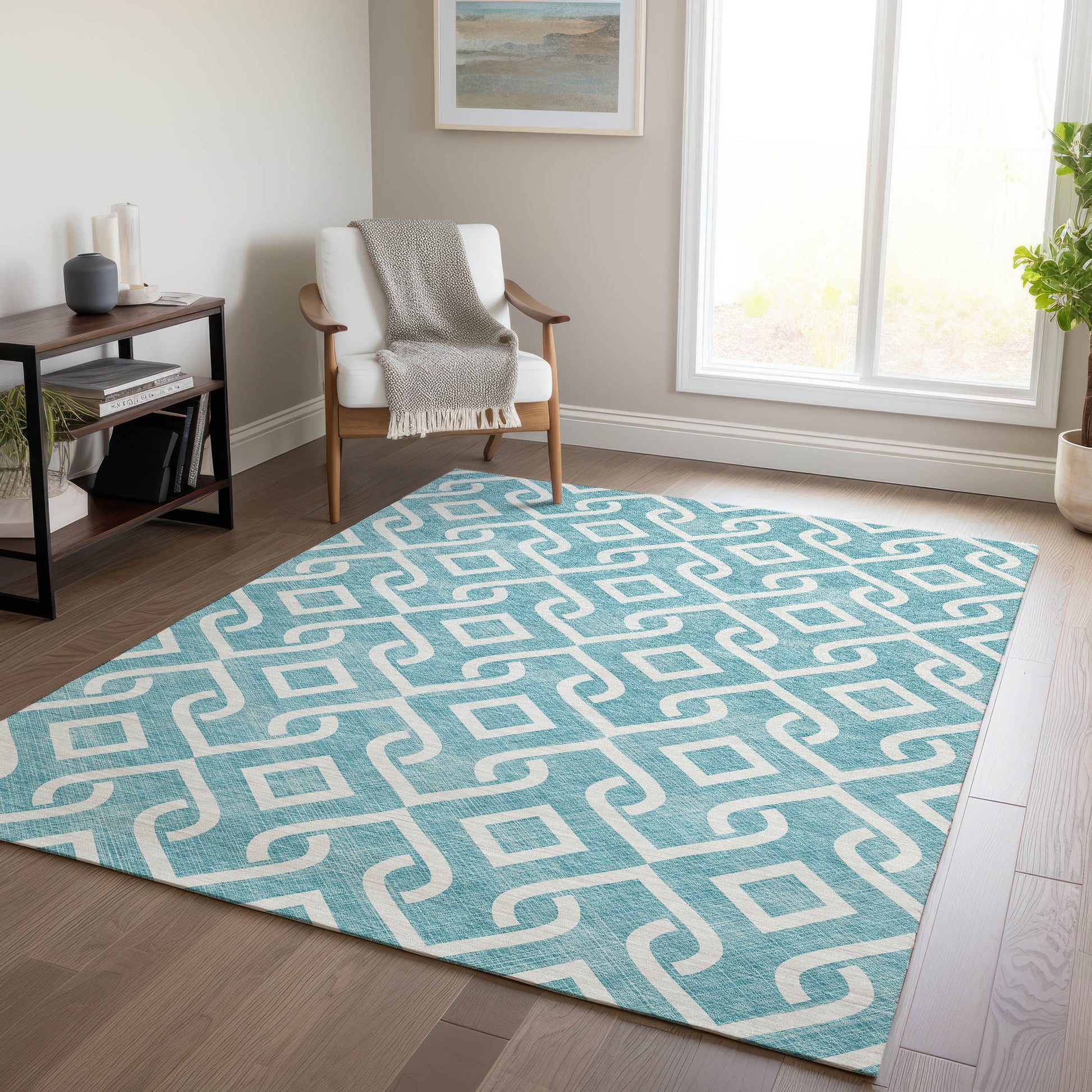 Addison Rugs Chantille ACN621TE 8 x 10 (ft) Teal Rectangular Indoor/Outdoor Geometric Machine washable Area rug
