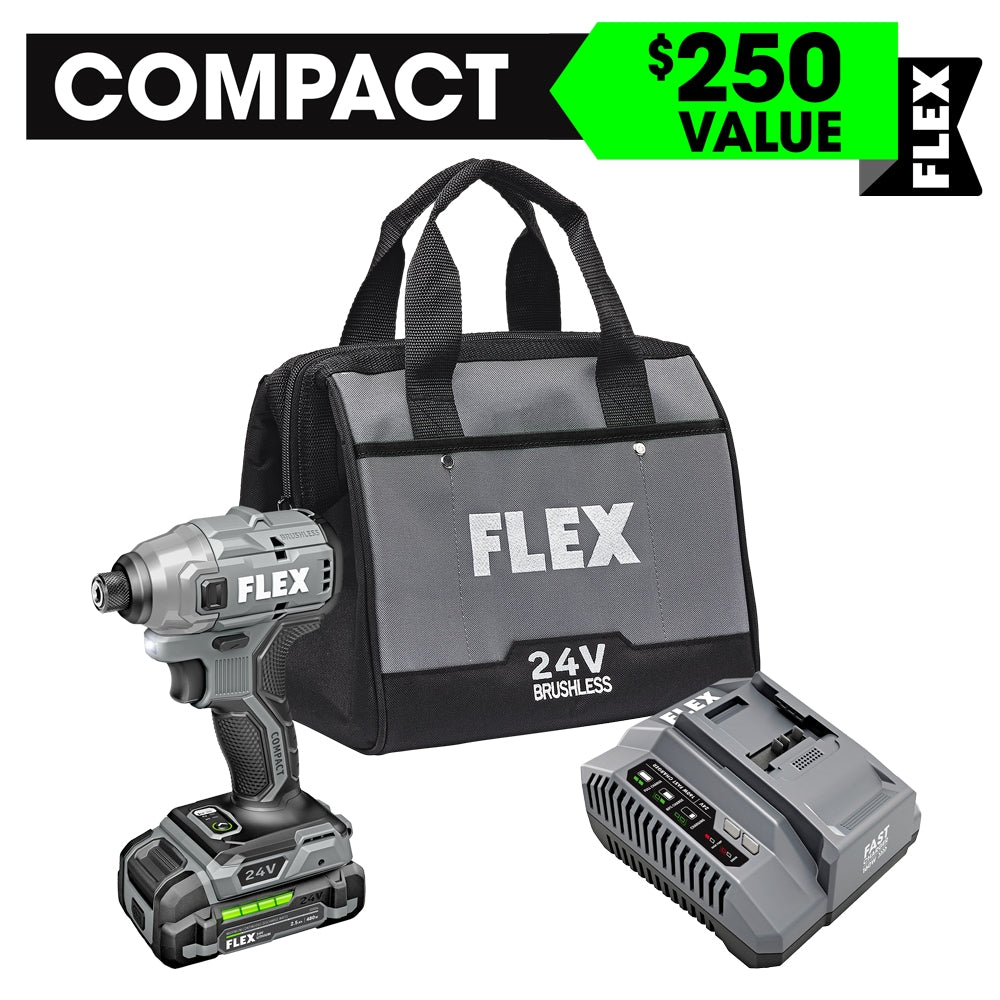 FLEX COMPACT 24-volt 1/4-in Brushless Cordless Impact Driver (1-Battery Included, Charger Included and Soft Bag included) FX1331-1A