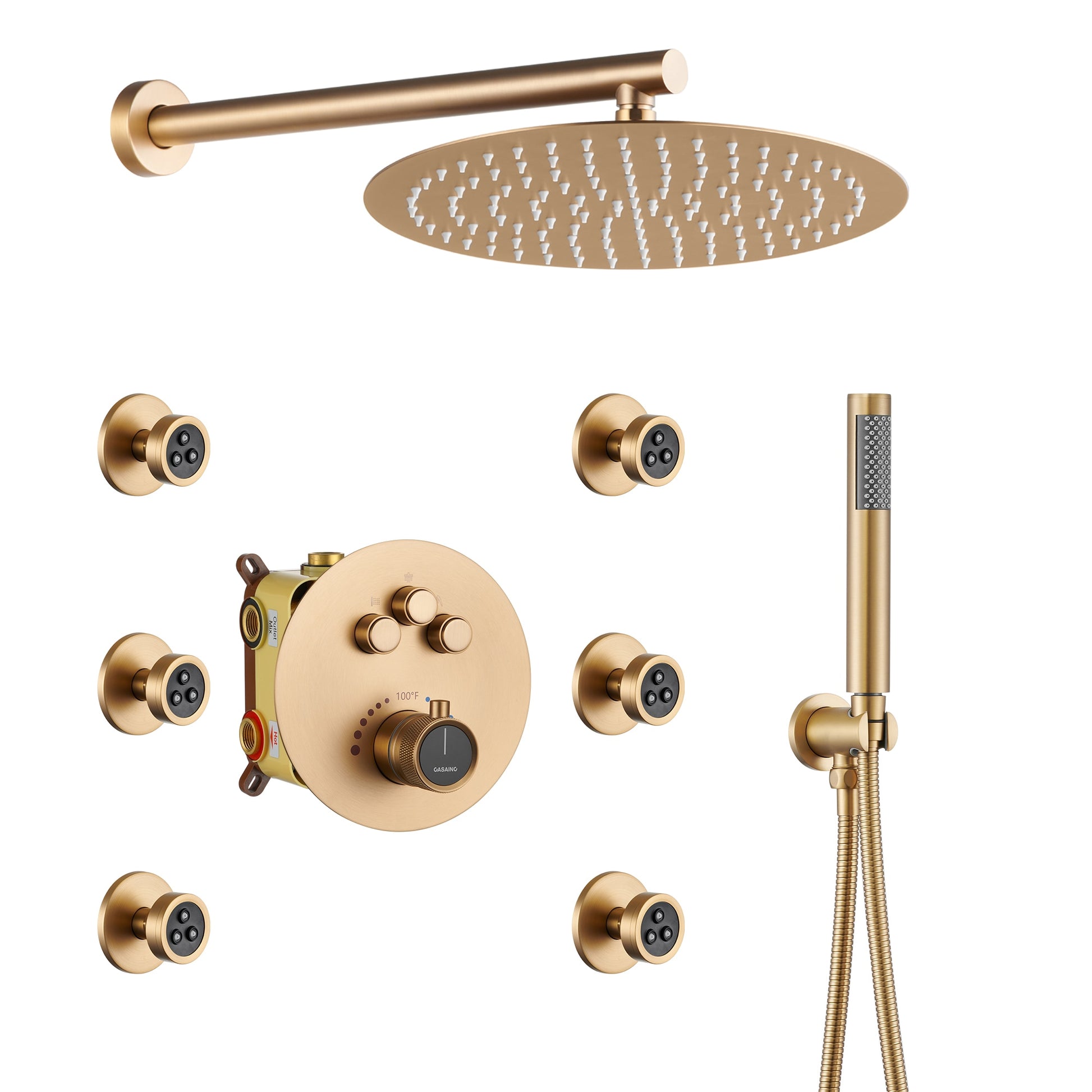 CASAINC Brush Gold 12-in Built-In ShowerÂ FaucetÂ System with 3-way Diverter ( Thermostatic Valve Included )