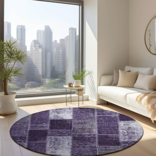 Addison Rugs Chantille ACN631PP 8 x 8 (ft) Purple Round Indoor/Outdoor Geometric Machine washable Area rug