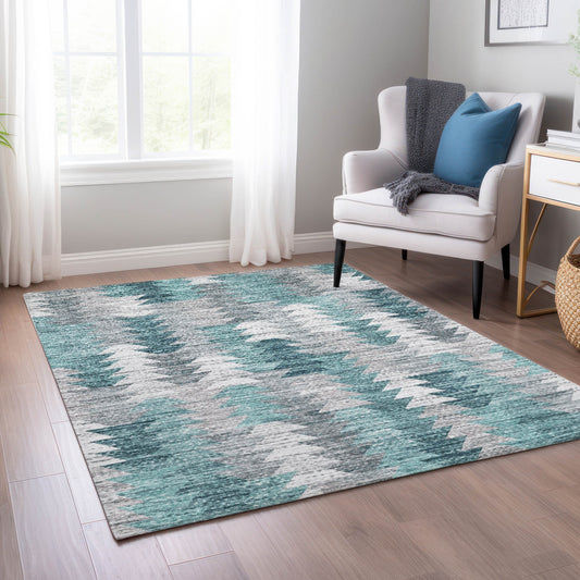 Addison Rugs Chantille ACN632TE 9 x 12 (ft) Teal Rectangular Indoor/Outdoor Geometric Machine washable Area rug