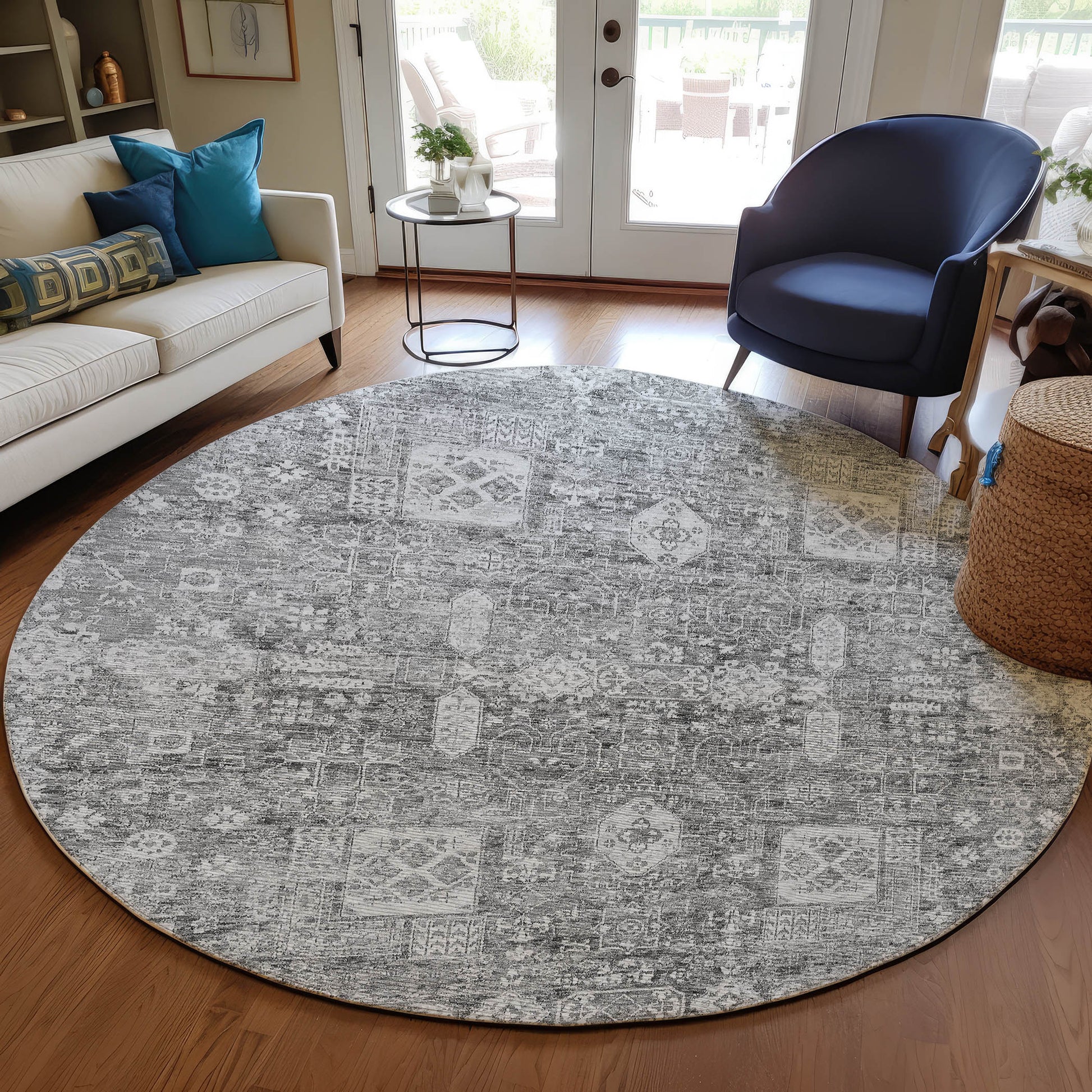 Addison Rugs Chantille ACN637GY 8 x 8 (ft) Gray Round Indoor/Outdoor Geometric Machine washable Area rug