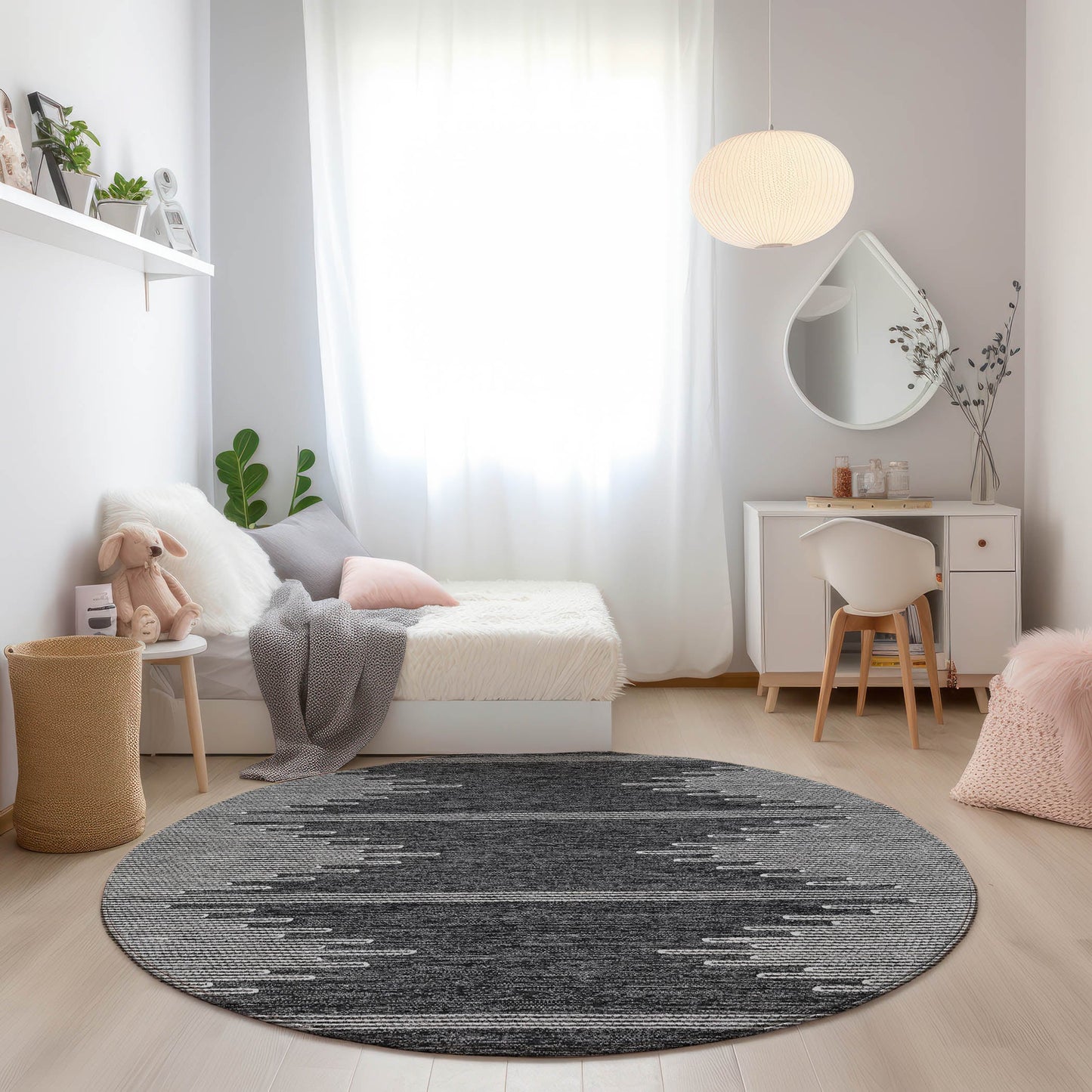 Addison Rugs Chantille ACN647CC 8 x 8 (ft) Charcoal Round Indoor/Outdoor Geometric Machine washable Area rug