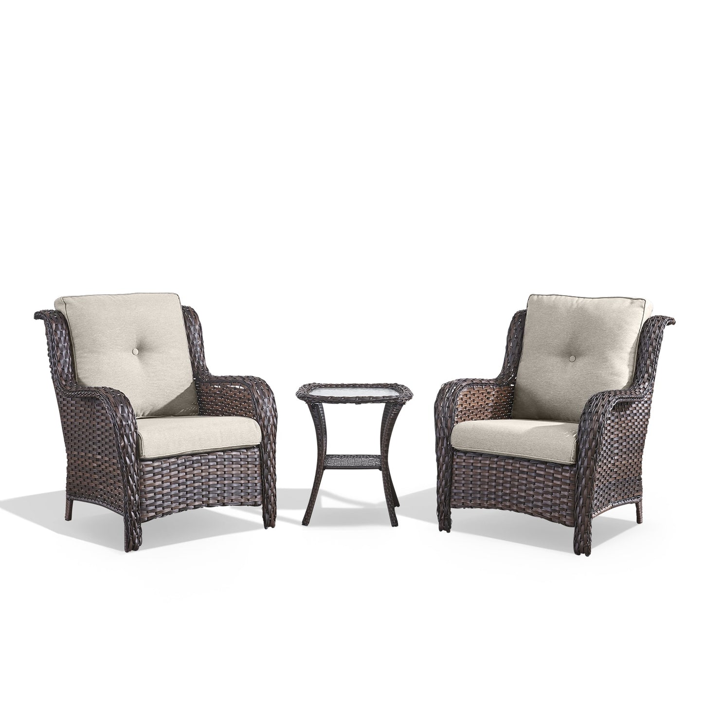 Rilyson Curved armrest Set of 2 Wicker Brown Wicker Frame Stationary Conversation Chair with Multiple colors/finishes Beige Cushioned Seat