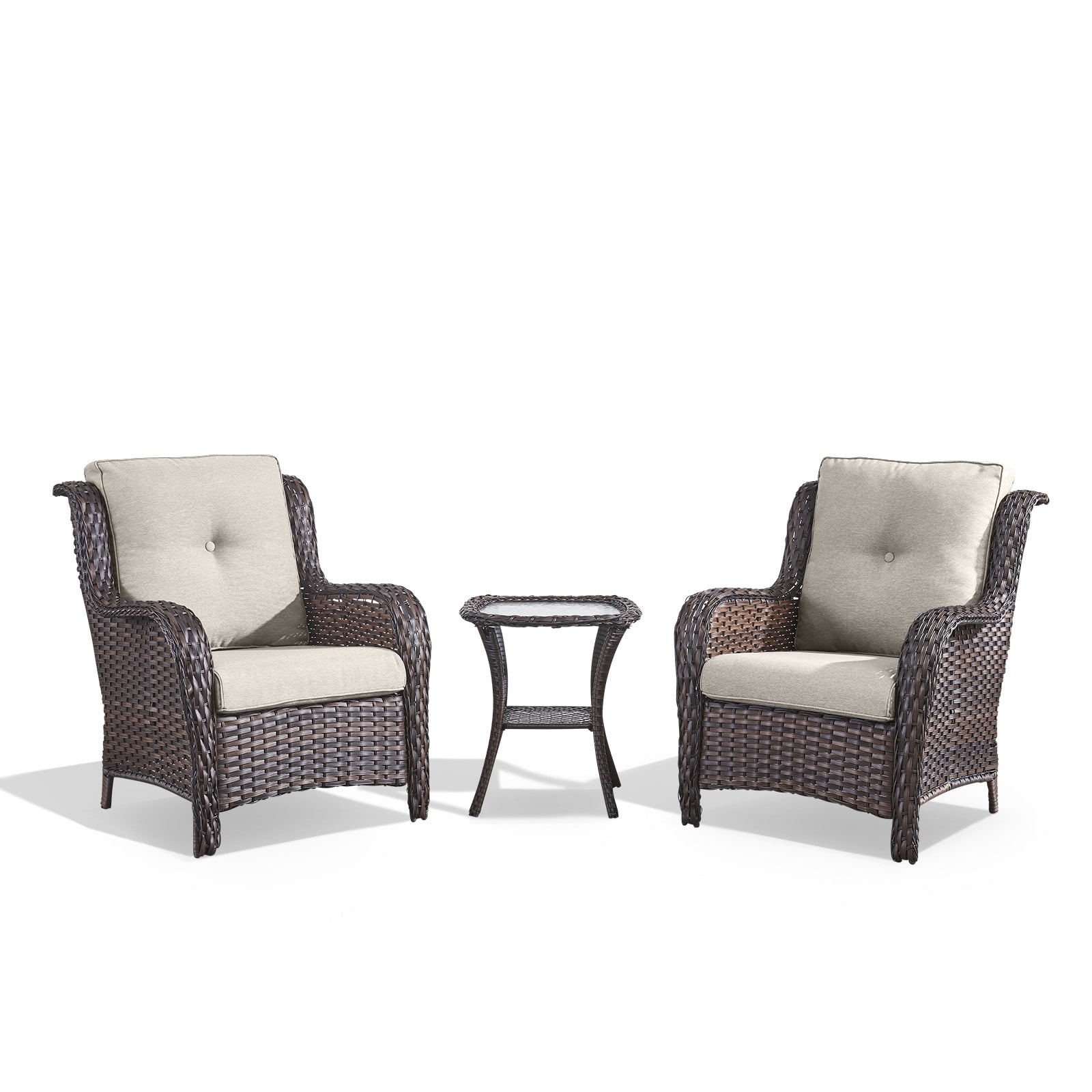 Rilyson Curved armrest Set of 2 Wicker Brown Wicker Frame Stationary Conversation Chair with Multiple colors/finishes Beige Cushioned Seat