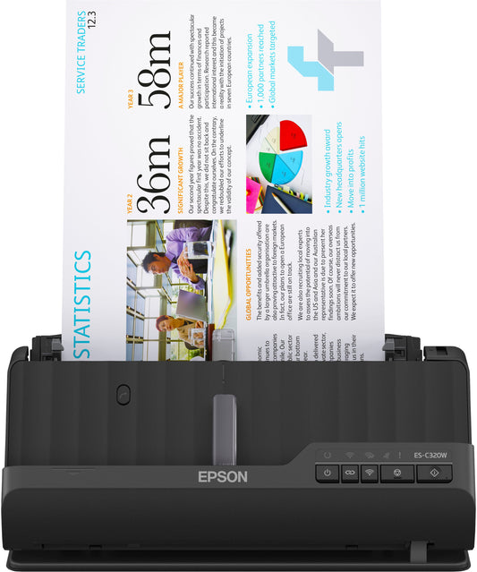 Epson - WorkForce ES-C320W Wireless Compact Desktop Document Scanner - Black
