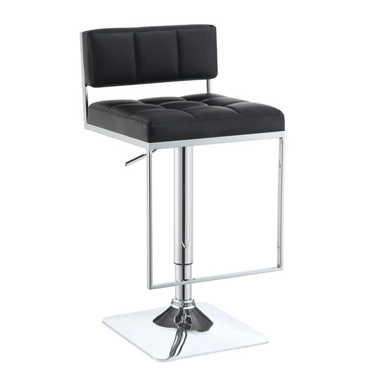 Benzara Black And Silver Adjustable Height Adjustable height Square seat Upholstered Metal Bar Stool