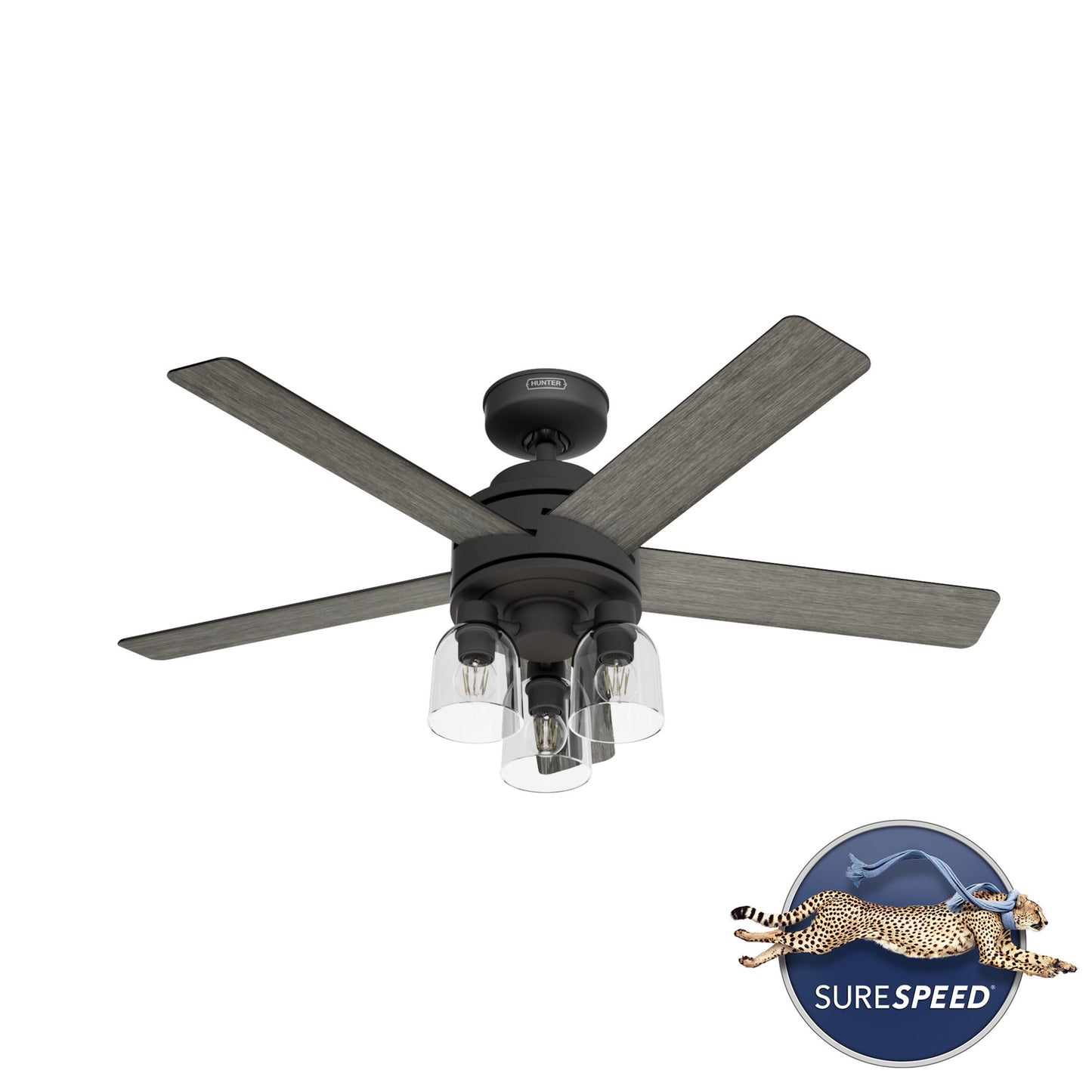 Hunter Lochemeade SureSpeed 52-in Matte Black with Dark Gray Oak Blades Ceiling Fan With Light - Remote Included ( 5 -Blade )