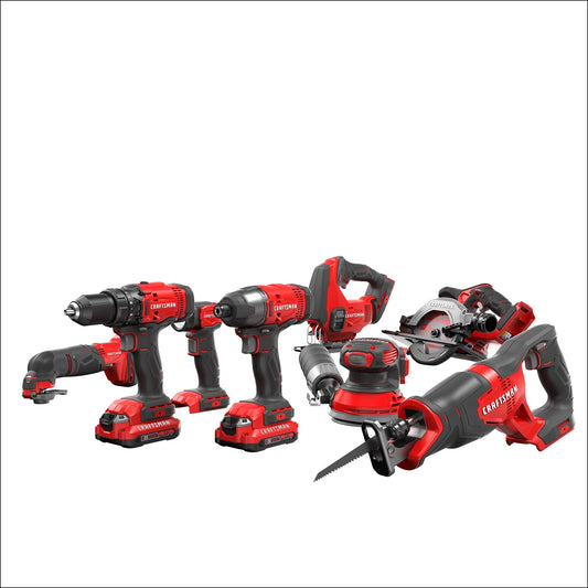 CRAFTSMAN V20 20-volt Max 8-Tool Power Tool Combo Kit with Soft Case (2-Batteries Included and Charger Included) CMCK801D2