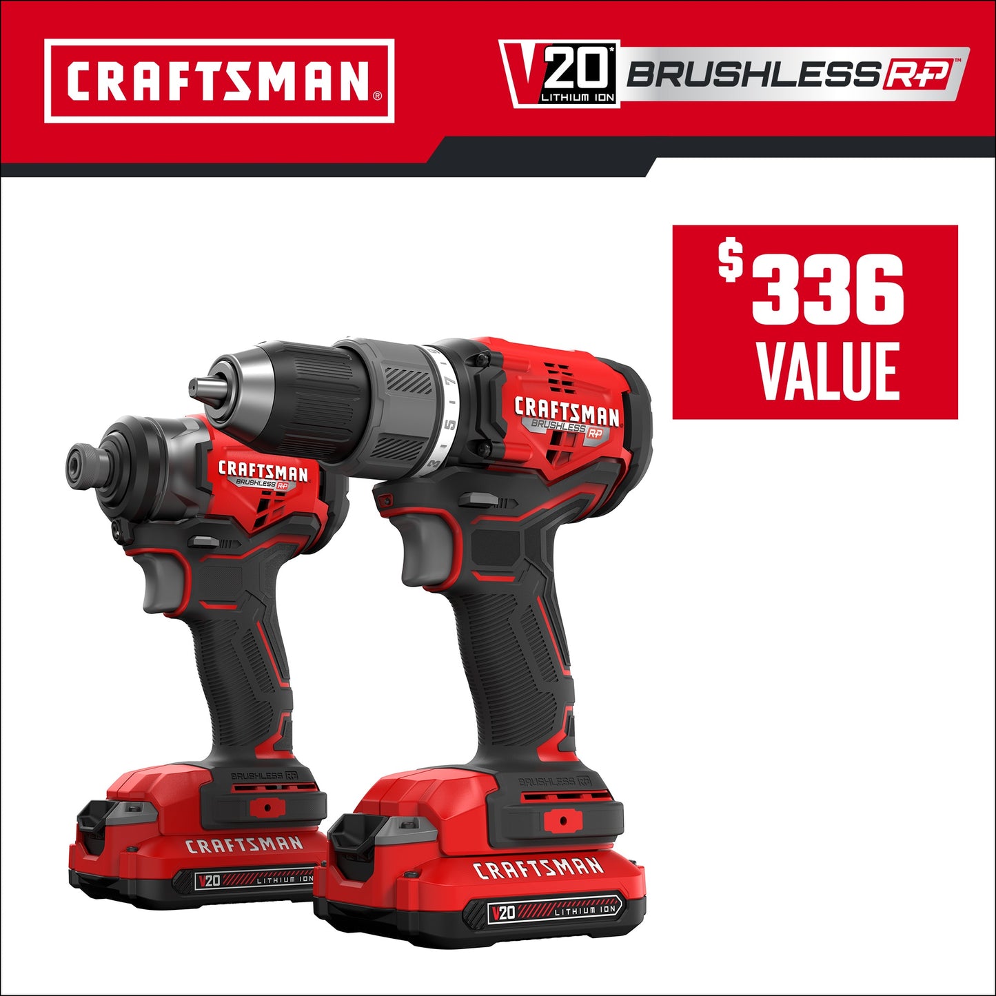 CRAFTSMAN V20 RP 20-volt Max 2-Tool Brushless Power Tool Combo Kit with Soft Case (2-Batteries Included and Charger Included) CMCK211C2