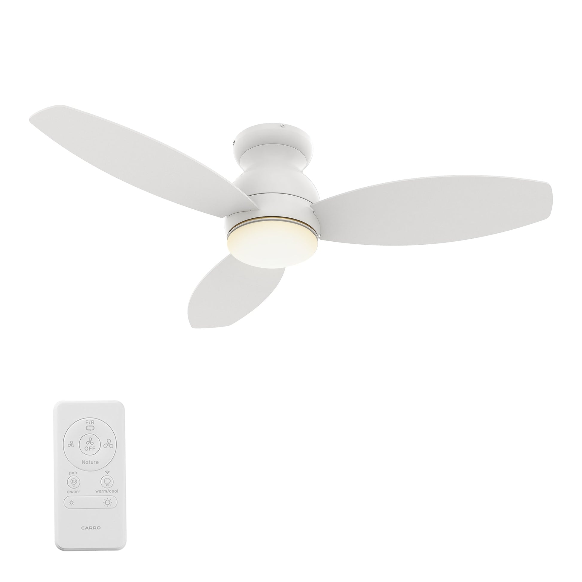 CARRO USA Trendsetter 44-in White Indoor/Outdoor Flush Mount Smart Ceiling Fan with Light and Remote (3-Blade) LS443Q-L12-W1-1