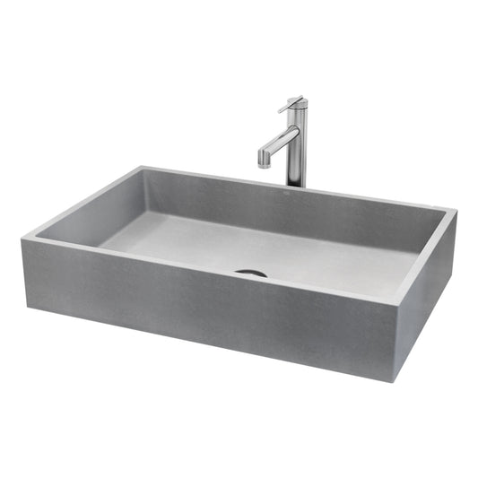 VIGO Orvieto Concrete 24 Vessel Rectangular Modern Gray Bathroom Sink with Faucet Included with Drain Included