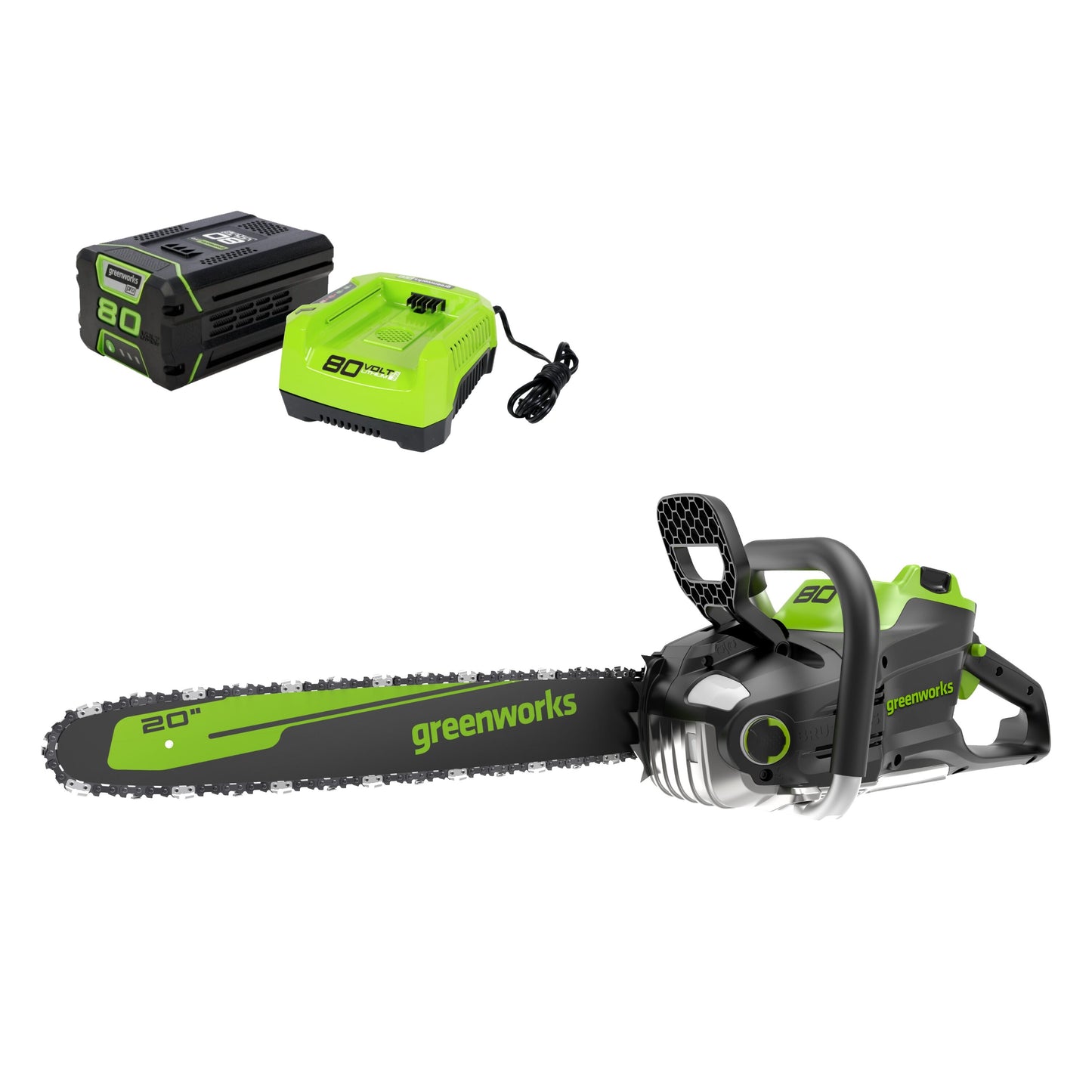 Greenworks 80-volt 20-in Brushless Battery 4 Ah Chainsaw (Battery and Charger Included) CS80L416