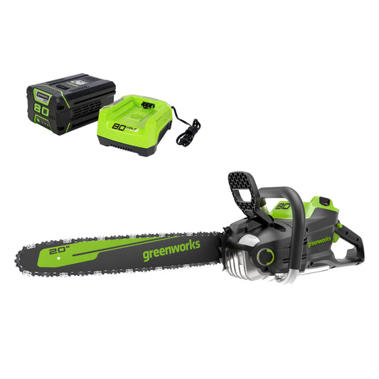 Greenworks 80-volt 20-in Brushless Battery 4 Ah Chainsaw (Battery and Charger Included) CS80L416