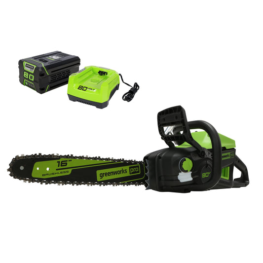 Greenworks 80-volt 16-in Brushless Battery 4 Ah Chainsaw (Battery and Charger Included) CS80L417