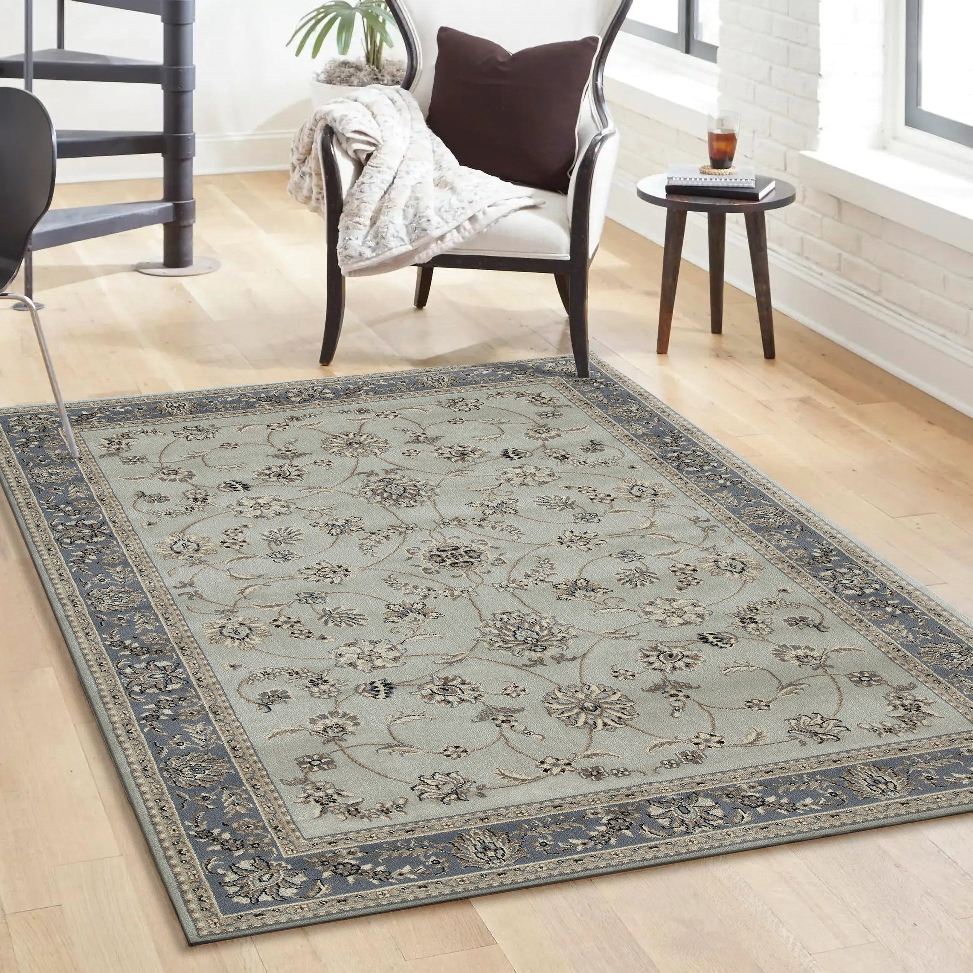 Radici USA Alba 8 x 11 (ft) Soft mint Rectangular Indoor Floral/Botanical Oriental Area rug