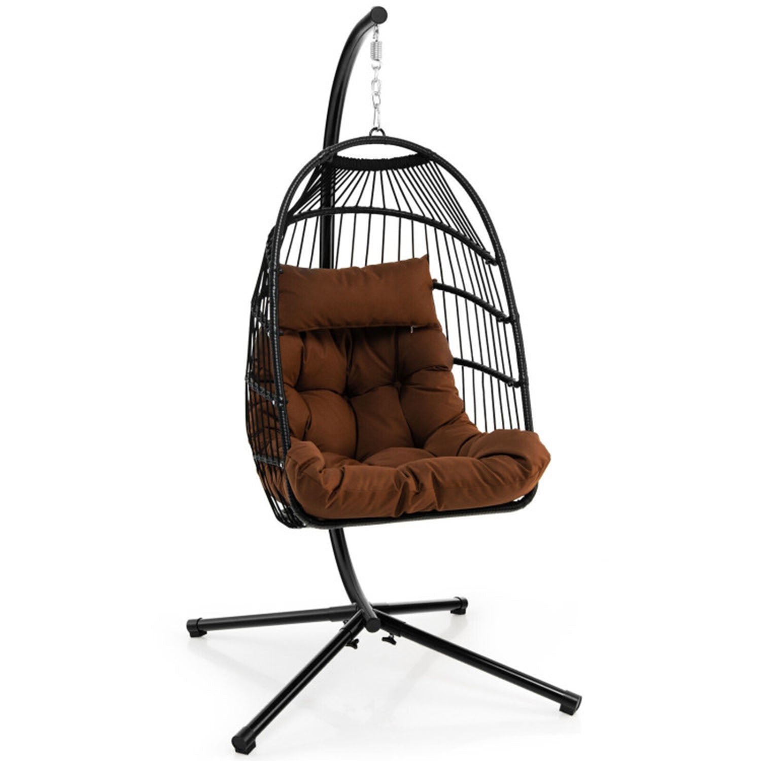 Clihome Hanging Egg Chair Brown Woven Hammock chair with Stand