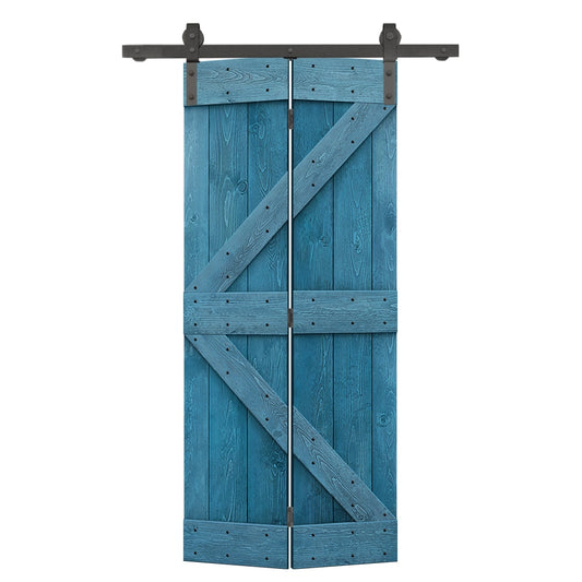 CALHOME 24-in x 84-in Ocean Blue Pine Wood Solid core Single Barn Door (Hardware Included)
